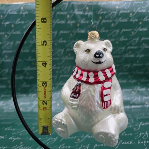 Kurt Adler Polonaise Coca-Cola Polar Bear Glass Christmas Ornament - Picture 8 of 8